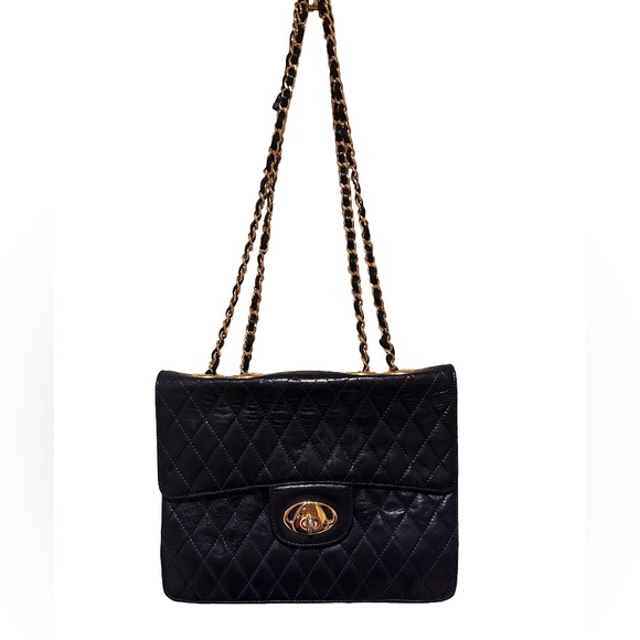 Vintage NAVY Quilted Chain Crossbody Made in France - Picture 5 of 15